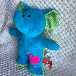 Gitzy Plush Blue Elephant Green Polka Dots with Rattle Inside Stuffed Animal Toy